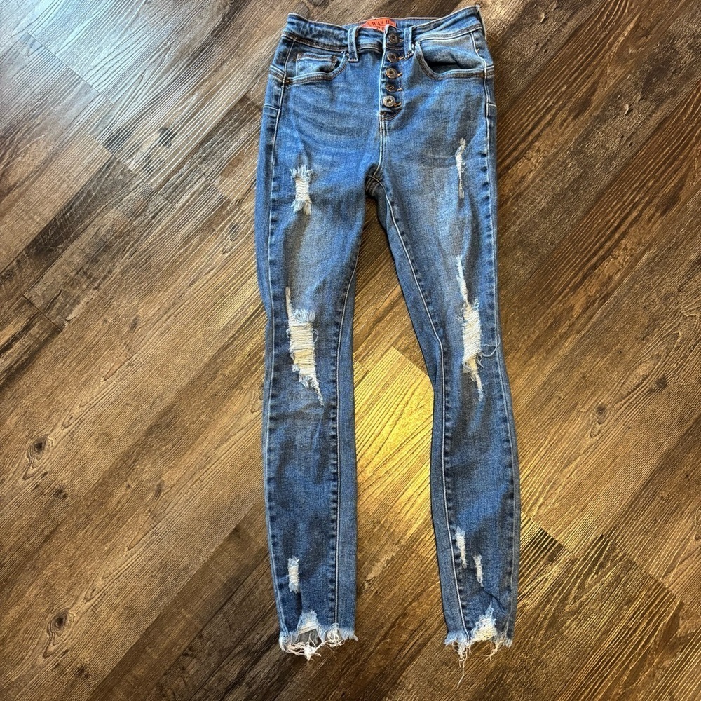 #0035 Wax Jean Blue Skinny Distressed Denim